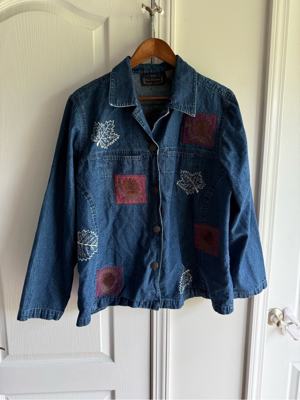 new directions Blue Denim Jacket with Maroon fall Patchwork